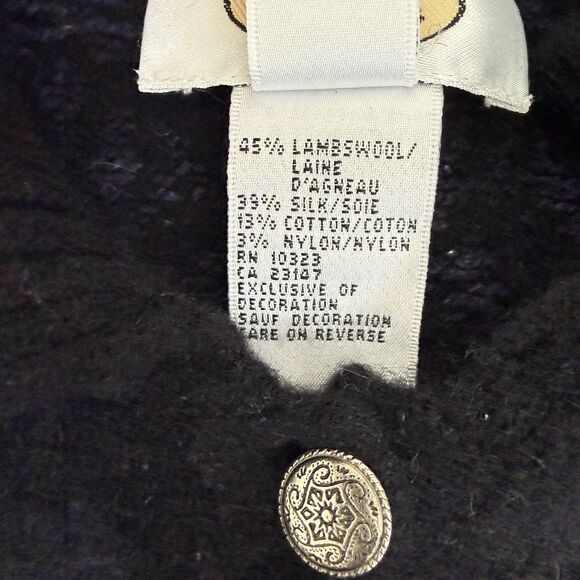 Talbots Lambswool Silk Dark Floral Embroidered Cardigan Sweater Large Hong Kong - Picture 10 of 11